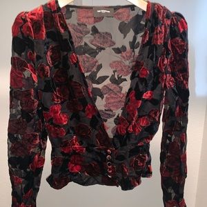 The Kooples Painted Roses Top in Floral Print Velvet, size 1